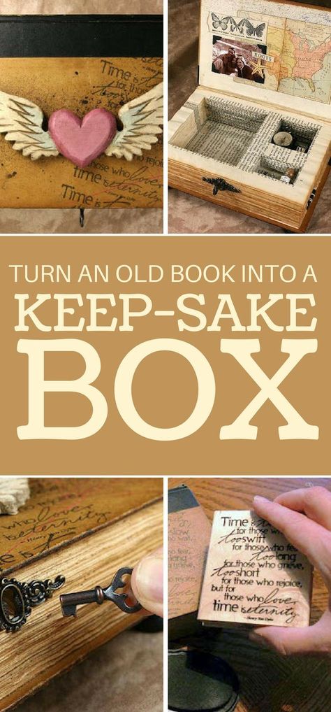 Box Upcycle, Upcycled Books Crafts, Keep Sake Box, Craft Storage Box, Craft Projects For Adults, Arts And Crafts For Adults, Arts And Crafts For Teens, Book Crafts Diy, Art Projects For Teens