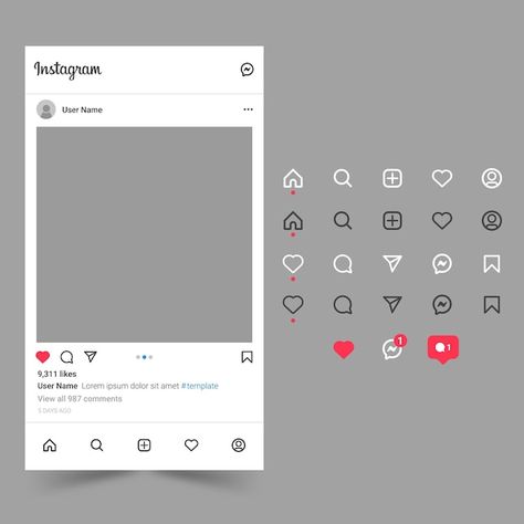 Instagram Feed Mockup, Instagram Mockup Template, Insta Post Template, Instagram Interface, Instagram Post Template Design, Post Template Instagram, Instagram Posts Template, Overlay Template, Instagram Mockup