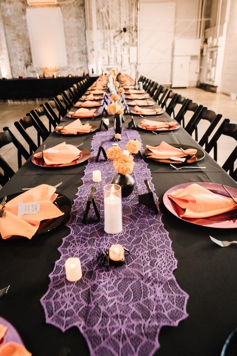 Halloween Wedding Season 👻 #halloweenwedding #darkwedding #gothicdetails #darkweddings #darkweddingplanner #moodyweddingplanner #gothicweddings #gothiceventplanner #gothicevents #darkevents #moodyflorals #parkcityweddingplanner #orangecountyweddingplanner #saltlakecityweddingplanner #southerncaliforniaweddingplanner #darkromanticwedding #moodywedding #gothicwedding #alternativewedding Orange Halloween Wedding, Purple And Orange Halloween, Halloween Wedding Reception, Dark Romantic Wedding, Party Wedding Reception, Halloween Themed Wedding, Dark Wedding, Moody Wedding, Orange County Wedding