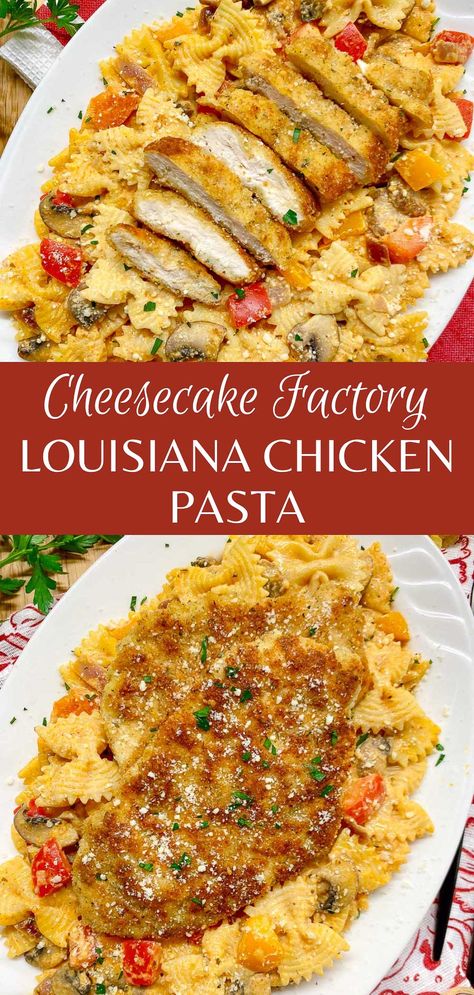 Louisiana Chicken Pasta (Cheesecake Factory Copycat Recipe) Cajun Chicken Pasta Cheesecake Factory, Copycat Louisiana Chicken Pasta, Cheesecake Factory Recipes Chicken, Simple Cajun Pasta, Louisiana Chicken Pasta Cheesecake, Cheesecake Factory Cajun Chicken Pasta, Cheesecake Factory Louisiana Pasta, Cheesecake Factory Recipes Pasta, Cheesecake Factory Pasta Recipes