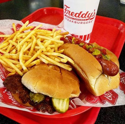 Freddy's Steakburgers on Instagram: “Why decide between a burger and a hot dog when you could just get both?! 🤩 📷: @letseatnow.letseatnow” Freddys Burger, Freddys Burgers, Cheesecake Factory Louisiana Chicken Pasta, Louisiana Chicken, Louisiana Chicken Pasta, Burger Shop, Frozen Custard, Cheesecake Factory, Fast Food Chains