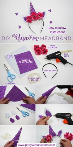 DIY Unicorn Headbands. Easy to follow step by step instructions to make your own Unicorn headbands. Diy Unicorn Headband, Wallpaper Unicorn, Unicorn Diy, Headband Diy, Diy Unicorn, Unicorn Crafts, Unicorn Costume, Unicorn Headband, Diy Headband