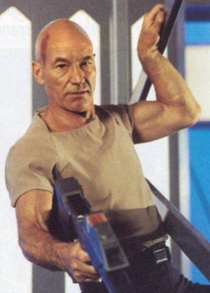 Captain Picard from Star Trek: Insurrection.  (Patrick Stewart is hot!) Captain Picard, Star Trek Captains, Jean Luc Picard, Paddy Kelly, Star Trek Tv, Star Trek Series, Star Trek Images, Patrick Stewart, Star Trek Movies