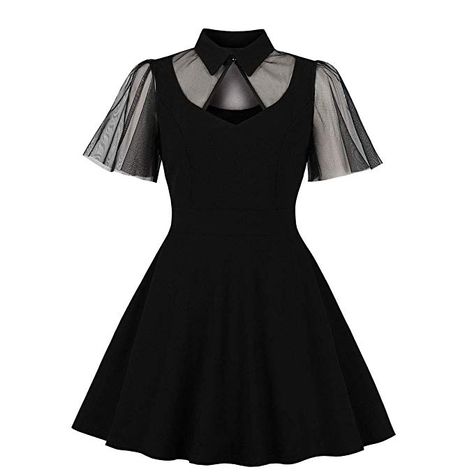 Wellwits Women's Keyhole Mesh Bell Sleeve Knee Swing Cocktail Dress at Amazon Women’s Clothing store: Flared Skater Skirt, Dark Academy, Plus Size Vintage Dresses, Vestidos Retro, Goth Dress, Plus Size Vintage, Vestidos Vintage, Fashion Night, Black Lace Dress