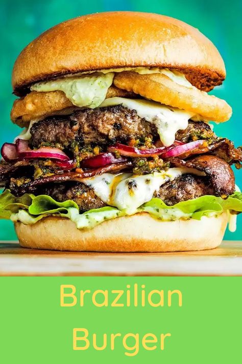 Brazilian Burger, Churrasco Recipe, Steakhouse Burger, Brazilian Bbq, Brazilian Recipes, Burger Mix, Bbq Burger, Pizza Italian, Brazilian Steakhouse