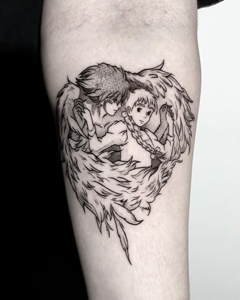 Howls Moving Castle Tattoo, Howl's Moving Castle Tattoo, Tatuaje Studio Ghibli, Wizard Tattoo, Castle Tattoo, Gamer Tattoos, Ghibli Tattoo, Flower Wrist Tattoos, Gorgeous Tattoos