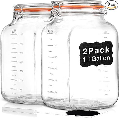 Amazon.com: [UPGRADE] 2 Pack Square Super Wide Mouth Airtight Glass Storage Jars with Lids, 1.1 Gallon Glass Jars with 2 Measurement Marks, Canning Jars with Leak-proof Lid for Kitchen(Extra Label and Gasket): Home & Kitchen Gallon Glass Jars, Large Mason Jars, Airtight Storage, Jars With Lids, Gift From Heaven, Clear Glass Jars, Glass Jars With Lids, Glass Storage Jars, Glass Mason Jars