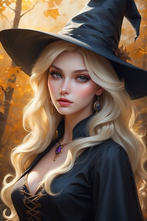 Blonde Witch Fantasy Art, Blonde Witch Art, Blonde Witch Aesthetic, Halloween Wallpaper Phone, Moth Queen, Blonde Witch, Enchanted Village, Thigh Henna, Witch T Shirt