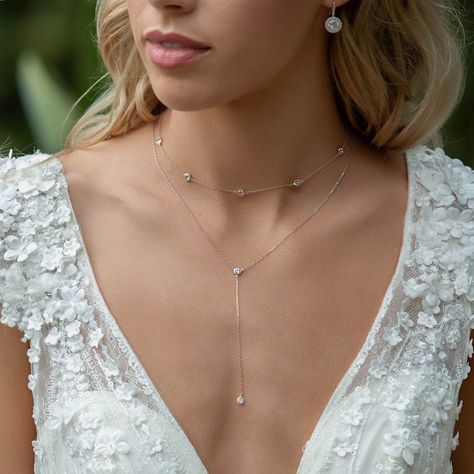 Wedding Accessories For Bride Jewelry Set, Crystal Bridal Necklace, Vintage Bridal Jewelry Ideas, Boho Wedding Jewelry Necklace, Dainty Bride Necklace, Boho Wedding Accessories Jewelry, Boho Wedding Dress Jewelry, Necklaces For Deep V Wedding Dress, Brides Necklace Wedding