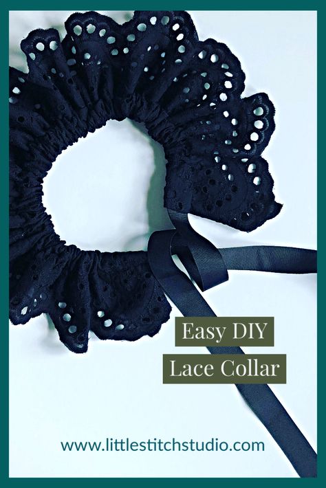 Lace Jewelry Diy, Diy Lace Choker, Ruffle Collar Diy, Lace Necklace Diy, Sewing A Collar, Peter Pan Collars Diy, Diy Lace Collar, Pet Collars Diy, Creepy Crafts