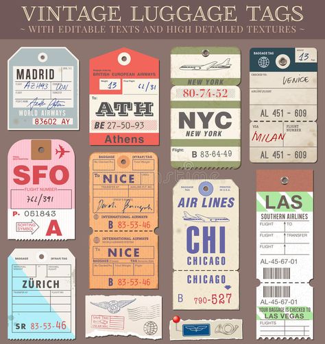 Luggage Tag Template, Luggage Tag Designs, Vintage Luggage Tags, Baggage Tag, Vintage Ticket, Baggage Tags, Ticket Design, Travel Tags, Luggage Labels