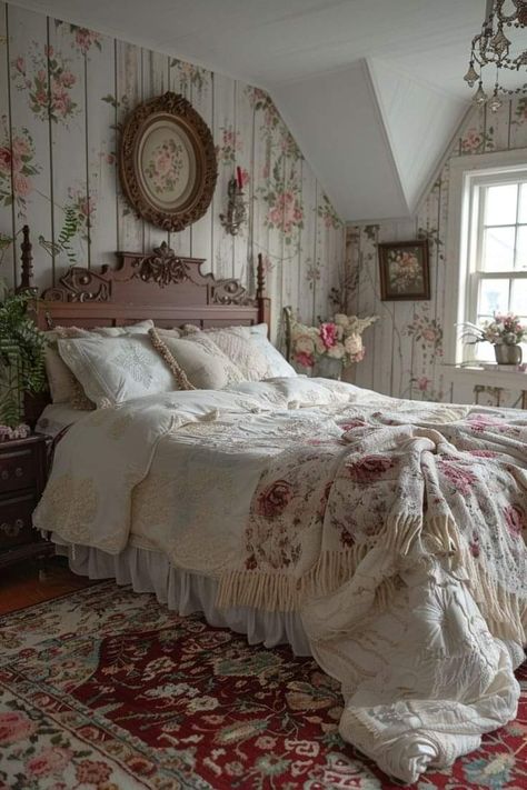 Country Cottage Bedroom, Vintage Bedroom Ideas, Gothic Decor Bedroom, Vintage Bedroom Decor, Shabby Chic Bedroom, Small Bedroom Decor, Cottage Bedroom, Attic Bedroom, Vintage Bedroom