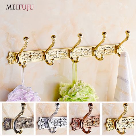 Hooks For Bathroom, Wall Carvings, Robe Hooks, Gold Hats, Hat Hooks, Door Hooks, Bathroom Products, Coat Hanger, Bathroom Wall