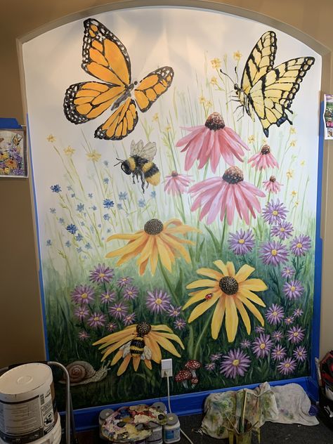 Flower Field Mural, Flowers Mural, Landscape Art Painting, Flower Field, Landscape Art, Growing Up, Art Painting, Mural, Flowers