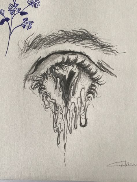 Mystical Eyes Drawing, Dripping Face Drawing, Wet Person Drawing, Dead Eyes Drawing, Scary Pfp Aesthetic, Drawing With Meaning Feelings, Crying Eye Sketch, Melting Drawing, Hell Followed With Us