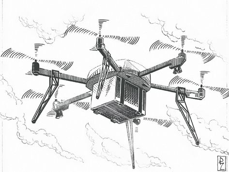 drone delivery by Pako Drone Sketch, Drone Drawing, Ink Tober, Drone Delivery, Daily Sketching, Beginner Drawing Lessons, Drone Design, Creative Industry, Workshop Ideas