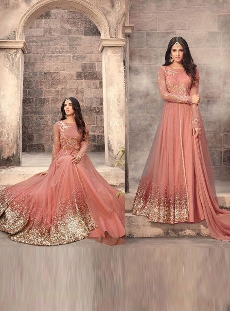 Net Floor, Orang India, Sonal Chauhan, Floor Length Anarkali, Pakistan Dress, Indian Outfits Lehenga, Simple Style Outfits, Fashion Sarees, Peach Colour