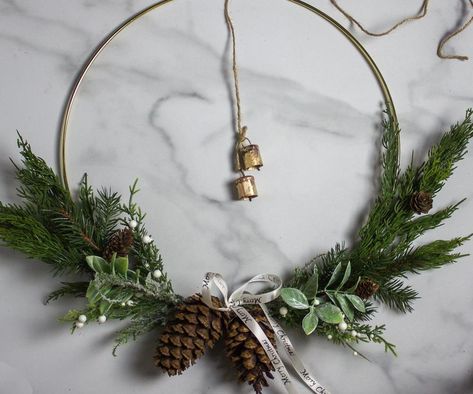 Brass Wreath Ring, Wreath Minimalist, Wreath Ring, Ring Wreath, Wreath Rings, Christmas Ring, Wolves Pendants, Floral Tape, Brass Bells