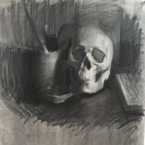 back to charcoal #hellooldfriend #drawing #charcoal #realism #art #skull | by Oruhito Charcoal Art Buildings, Carchoal Art Charcoal Drawings, Skull Charcoal Drawing, Charcoal Art Still Life, Charcoal And Chalk Drawings, Charcoal Drawing Abstract, Charcoal Art Sketches, Chiaroscuro Drawing, Charcoal Still Life Drawing