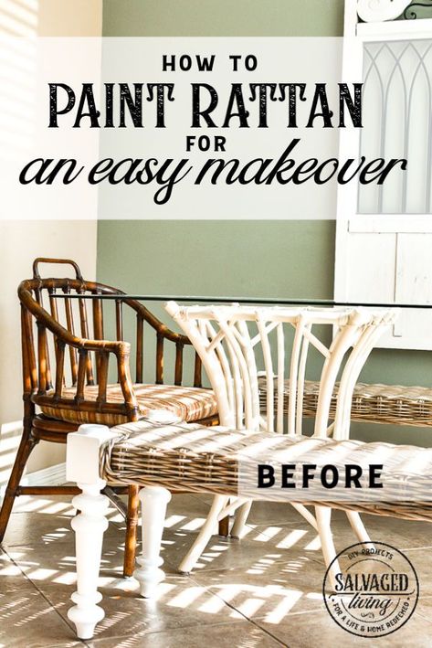 Learn how to paint rattan furniture for a quick and easy makeover. You can redo a room in an afternoon and this inspirational DIY rattan makeover will give you the tips and encouragement to make it happen! Grab your mismatched furniture and use paint to bring it all together! #furniturepainting #paintingtips #wickermakeover #rattanfurniture Rattan Makeover, Paint Rattan Furniture, Furniture Restoration Ideas, Rattan Furniture Makeover, Rattan Ideas, Ratan Furniture, Wicker Furniture Makeover, Painting Wicker Furniture, Diy Rattan