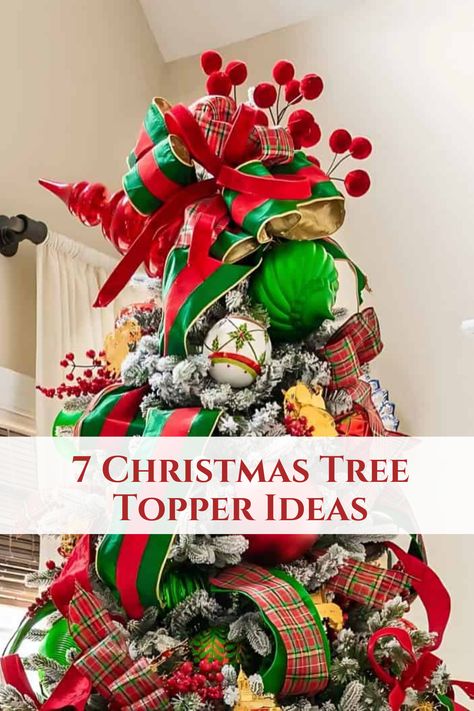 Crown your Christmas tree in style! Explore 7 beautiful tree topper ideas to match any theme, adding the perfect festive flair to your holiday decor. Floral Christmas Tree Topper, Christmas Tree Topper Ideas, Tree Topper Ideas, Christmas Tree Toppers Unique, Diy Tree Topper, Floral Christmas Tree, Makeover Before And After, Christmas Tree Topper, Tree Topper