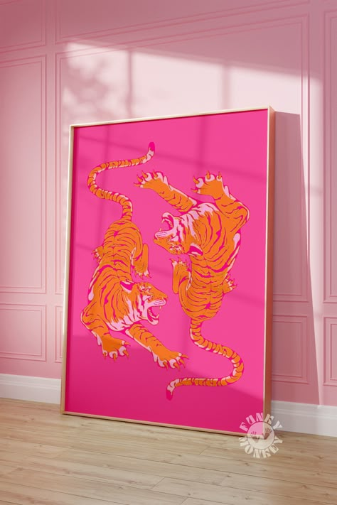 DIGITAL DOWNLOAD: Trendy Tigers Wall Art, Dopamine Print, Hot Pink Orange Preppy Digital Print, Maximalist Decor, Apartment Aesthetic, Retro Tigers Poster Please note this is an INSTANT DIGITAL DOWNLOAD NO PHYSICAL PRINT will be shipped to your address You'll receive 2 PDFs: 1 - PDF with a link to the files located in Dropbox 2 - Instructions It's important to read the INSTRUCTIONS PDF to ensure you download the files correctly. Please note...You will need to download and save the files to a computer....not a phone. You will then be able to upload to an online lab, save on a usb or print at home. You will receive 5 jpg files in the following sizes: 1. 4:6 ratio for Printing: INCHES: 4 x 6 | 6 x 9 | 8 x 12 | 10 x 15 | 12 x 18 | 16 x 24 | 20x30 | 24 x 36 CM: 10 x 15 | 20 x 30 | 30 x 45 | 40 Hot Pink And Orange Aesthetic Room, Pink Orange Office, Hot Pink Bedroom Aesthetic, Maximalist Decor Apartment, Hot Pink Home Decor, Orange And Pink Aesthetic, Orange Preppy, Orange Rooms, Tiger Wall Art