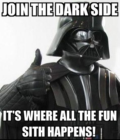 Join the Dark Side! Congratulations Meme, Funny Gym Motivation, Dark Vader, Star Wars Meme, Star Wars Quotes, Vader Star Wars, Star Wars Day, Star Wars Wallpaper, Star Wars Fan Art