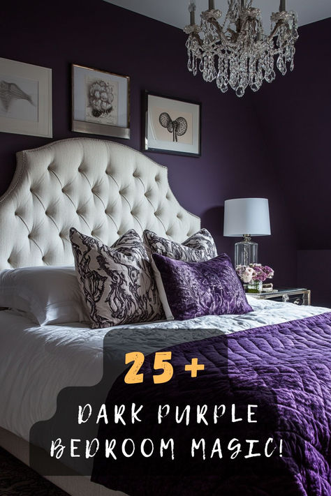 Ever imagined a bedroom dipped in dark purple? 🛏️🍇 Click to explore 25 dark purple bedroom ideas that transform your sleeping space into a majestic retreat. #DarkPurpleBedroom #MajesticLook #BedroomMakeover #ColorTrends #HomeDecor Purple And Black Bedroom Decor, Jewel Toned Bedroom, Purple And Silver Bedroom, Romantic Purple Bedroom, Purple And Grey Bedroom Ideas, Dark Purple Bedroom Ideas, Purple And Black Bedroom, Purple And Green Bedroom, Dark Purple Bedroom