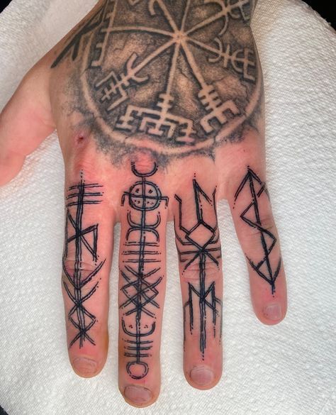 Viking Tattoos Hand, Finger Sigil Tattoo, Rune Hand Tattoo, Nordic Finger Tattoo For Men, Norse Hand Tattoos For Guys, Viking Runes Finger Tattoo, Nordic Hand Tattoo, Norse Finger Tattoos For Men, Viking Finger Tattoo