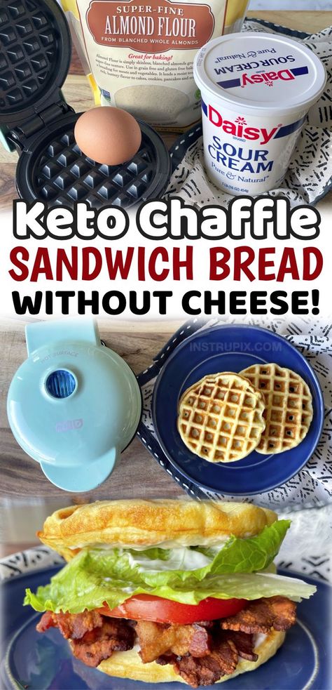 A less greasy chaffle recipe made with almond flour & sour cream! Chaffles are the fastest and easiest way to make low carb bread in less than 5 minutes! A total diet saver. However, traditional chaffles are made with shredded cheese making them super greasy and fat. Yeah, I know, that’s usually what you want a keto diet, but sometimes I just want “bread” that doesn’t get grease all over the place. Keto Sandwich Bread, Keto Sandwich, Chaffle Recipe, Waffle Maker Recipes, Cheese Making, Low Carb Bread, Diet Help, Sandwich Bread, Waffle Recipes