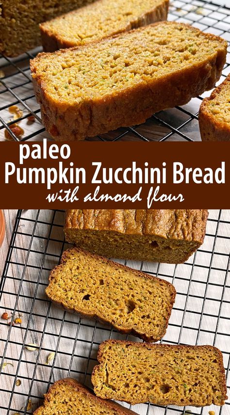 This paleo pumpkin zucchini bread is made with almond flour and loaded with freshly shredded zucchini and pureed pumpkin. This loaf is extremely moist, tender and has the perfect pumpkin flavor. Zucchini Bread With Almond Flour, Bread With Almond Flour, Paleo Zucchini Bread, Pumpkin Zucchini Bread, Fresh Pumpkin Recipes, Pumpkin Zucchini, Pureed Pumpkin, Gluten Free Snacks Healthy, Almond Flour Cakes