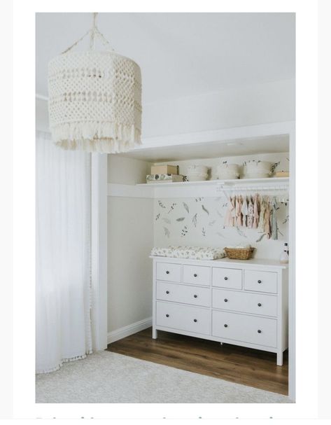 Closet With Dresser, Neutral Modern Nursery, Modern Nursery Ideas, Baby Room Closet, Baby Nursery Closet, Baby Nursery Storage, Boy Dresser, Dresser In Closet, Simple Nursery