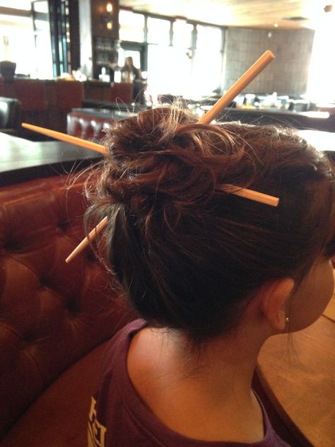 Tori's restaurant chopstick hair Restaurant Hairstyles, Chopstick Hairstyles, High Messy Bun, Messy High Bun, Chopstick Hair, Drum Sticks, Fall 24, Beauty Hair, Chopsticks