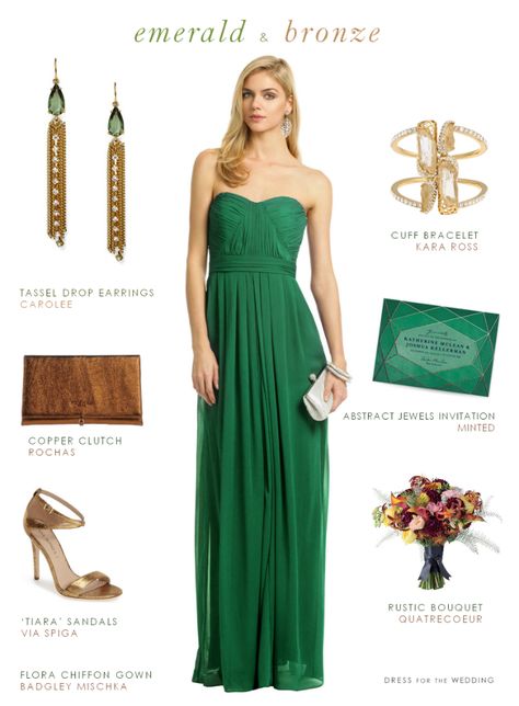 Emerald green gown with bronze accessories Emerald Green Dress, Sparkly Prom Dress, Green Formal Dresses, Dress For A Wedding, Below The Knee Dresses, Emerald Dresses, Dark Green Dress, Emerald Green Dresses, Grunge Dress