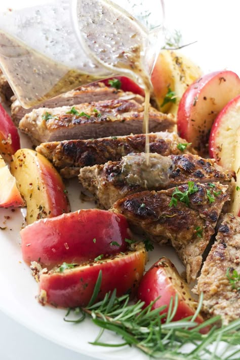 Cider Braised Pork Tenderloin with Apples Apple Braised Pork, Fresh Pork Tenderloin Recipes, Apple Cider Braised Pork Tenderloin, Pork Tenderloin With Apples And Onions, Fall Pork Tenderloin, Fall Pork Tenderloin Recipes, Pork Tenderloin Dutch Oven, Pork Tenderloin And Apples, Pork Tenderloin Apples