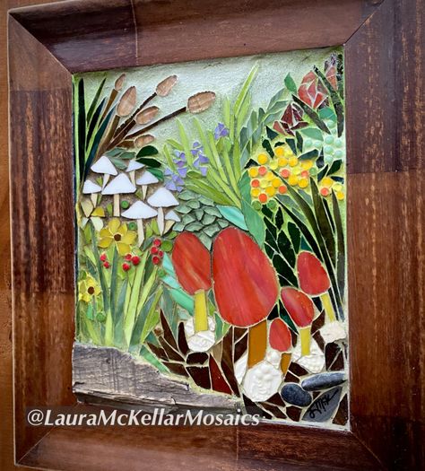 Mushroom Mosaic, Laura Mckellar, Flower Mosaics, Mosaic Landscapes, Stained Glass Mosaic Art, Mosaic Tiles Crafts, Mushroom Garden, Mosaic Stepping Stones, Mosaic Inspiration