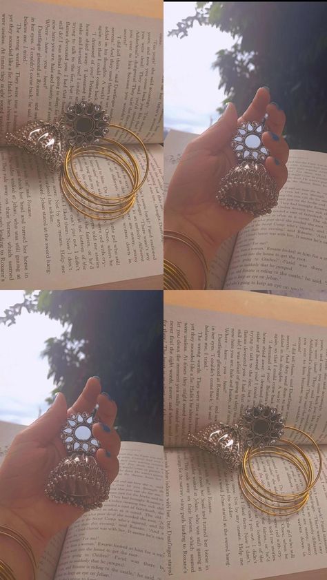 #aesthetic #book #jhumka #bookworm Jhumka Poses, Jhumka Selfie, Desi Fashion Casual, Self Portrait Poses, Selfie Ideas Instagram, Cute Selfies Poses, Selfie Ideas, Desi Fashion, Portrait Poses