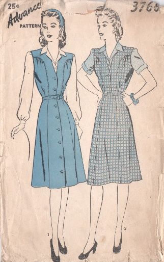 1944 Fashion Women, 1940s Teenage Fashion, 1944 Fashion, 1940s Patterns, Wwii Fashion, 40s Outfits, Dress And Blouse, 1940s Women, Advance Patterns