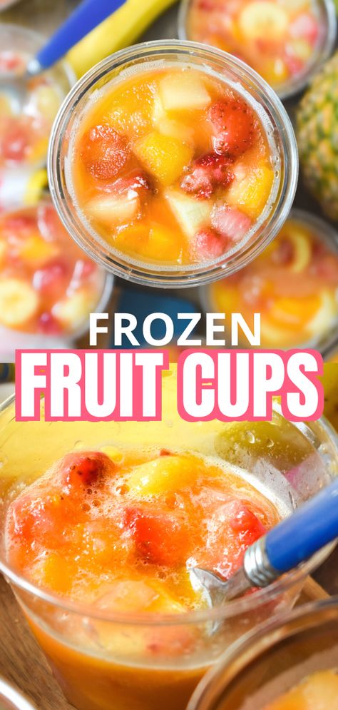 Individual Fruit Cups, Frozen Cups, Dole Fruit Cups, Frozen Fruit Cups, Frozen Fruit Snacks, Frozen Fruit Salads, Dance Around The Kitchen, Cups Recipes, Frozen Fruit Recipes