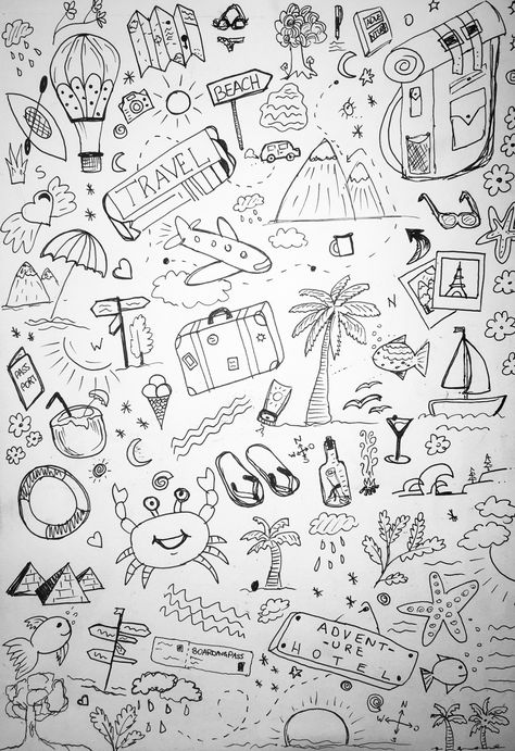 travel & adventure doodles 🛫 Adventure Doodles Simple, Travel Doodles Simple, Barcelona Doodle, Scrapbook Doodles Ideas, Doodle Art Travel, Memories Doodle, Travel Doodle Art, Traveling Doodles, Adventure Doodles