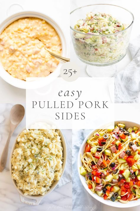 Pulled Pork Sides | Julie Blanner Pulled Pork Sandwich Sides, Pork Sandwich Sides, Pulled Pork Side Dishes, Pulled Pork Sides, Brisket Side Dishes, Healthy Pulled Pork, Pulled Pork Dinner, Pulled Pork Salad, Pork Side Dishes