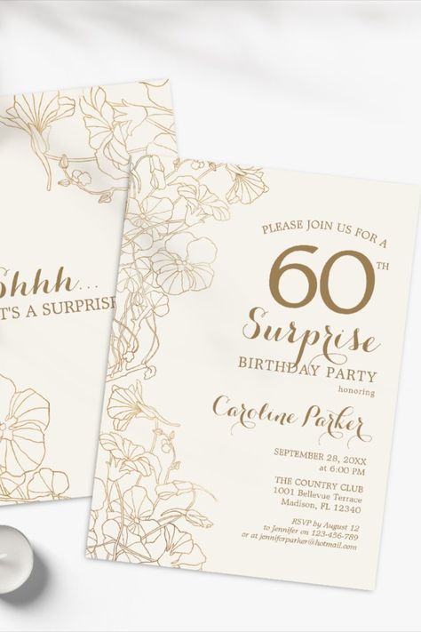 Floral Ivory Gold Surprise 60th Birthday Party Invitation
Floral Ivory Cream & Gold Surprise 60th Birthday Party Invitation. Minimalist modern design featuring botanical accents and typography script font. Simple floral invite card perfect for a stylish female surprise bday celebration. Can be customized to any age! #60thbirthday #elegant #birthday #happybirthday #birthdaycards #birthdayparty #floral 60 Birthday Invitation, Invitation 60th Birthday, Surprise 60th Birthday Party, Surprise 60th, Bday Celebration, 60th Birthday Party Invitations, Font Simple, Typography Script, Invitation Minimalist