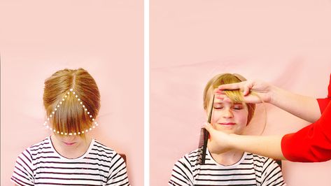 Toddler Fringe Haircut, How To Cut Toddler Bangs, Toddler Hairdos, Toddler Bangs, How To Cut Fringe, Trim Bangs, Toddler Girl Haircut, Toddler Haircuts, Cut Bangs