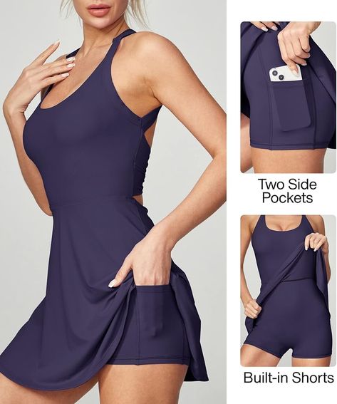 Amazon.com: Heathyoga Tennis Dress, Cut Out Twisted Workout Dress Golf Athletic Dress with Built in Shorts & Bra Pockets for Women Indigo Blue : Clothing, Shoes & Jewelry Girly Costumes, Short Bra, Athletic Dress, Estilo Fitness, Tennis Dress, Cut Out, Tennis, Bra, Twist