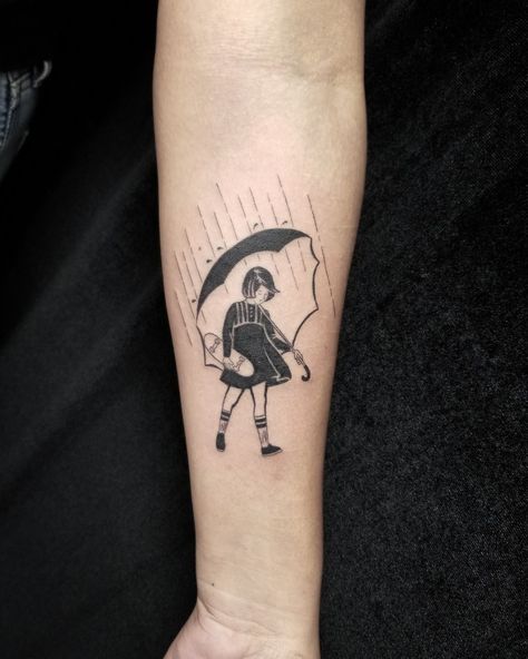 Rain Tattoo Ideas, Rain Tattoo, Umbrella Tattoo, Girl In Rain, Gray Tattoo, Tiny Tats, Umbrella Girl, White Umbrella, Grey Tattoo