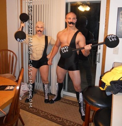 Coolest 1000+ Homemade Costumes You Can Make! Circus Party Costume, Strongman Costume, Strong Man Costume, Circus Strongman, Easy Couples Costumes, Circus Illustration, Sports Halloween, Muscle Suit, Men Costumes