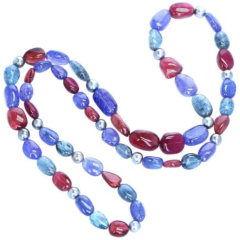 Tourmaline, Tanzanite, and Pearls Necklace | See more rare vintage Beaded Necklaces at https://www.1stdibs.com/jewelry/necklaces/<null> Month Gemstones, Tanzanite Beads, Necklaces Beaded, Miriam Haskell Jewelry, Sapphire Beads, 1st Dibs, Tanzanite Necklace, Tanzanite Jewelry, Woman Jewelry