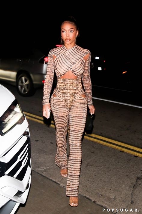 We Can't Get Over These Fierce Charlotte Knowles Pants, Spotted on Ciara and Lori Harvey Lori Harvey Outfits Dresses, Lori Harvey Outfits, London Aesthetic Outfits, Harvey Outfits, Charlotte Knowles, Cutout Pants, Beige Jumpsuit, Fly Girls, Smart Casual Women