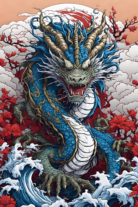 Chinese Dragon Art, Dragon Tattoo Art, Dragon Wallpaper Iphone, Japanese Pop Art, Dragon Artwork Fantasy, Japanese Art Prints, Dragon Illustration, Dragon Statue, Japanese Dragon