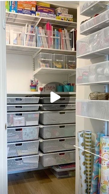 The Container Store on Instagram: "Transform an overwhelming closet into a space where you want to spend time with an Elfa custom space! 💙  @simplyorganized chose the Elfa line to provide a variety of storage solutions for this multi-purpose closet. #TheContainerStore  #closets #closetdesign #customcloset #closetorganizer #closetmakeover #closetorganization #spaceplanning #diyhomeprojects #homediy #diyideas #homeproject #customshelving #shelvingideas #homeideas #homedesigns" Diy Closet Shelves, Elfa Closet, Craft Room Closet, Craft Closet Organization, Craft Closet, No Closet Solutions, Custom Shelving, The Container Store, Closet Shelves